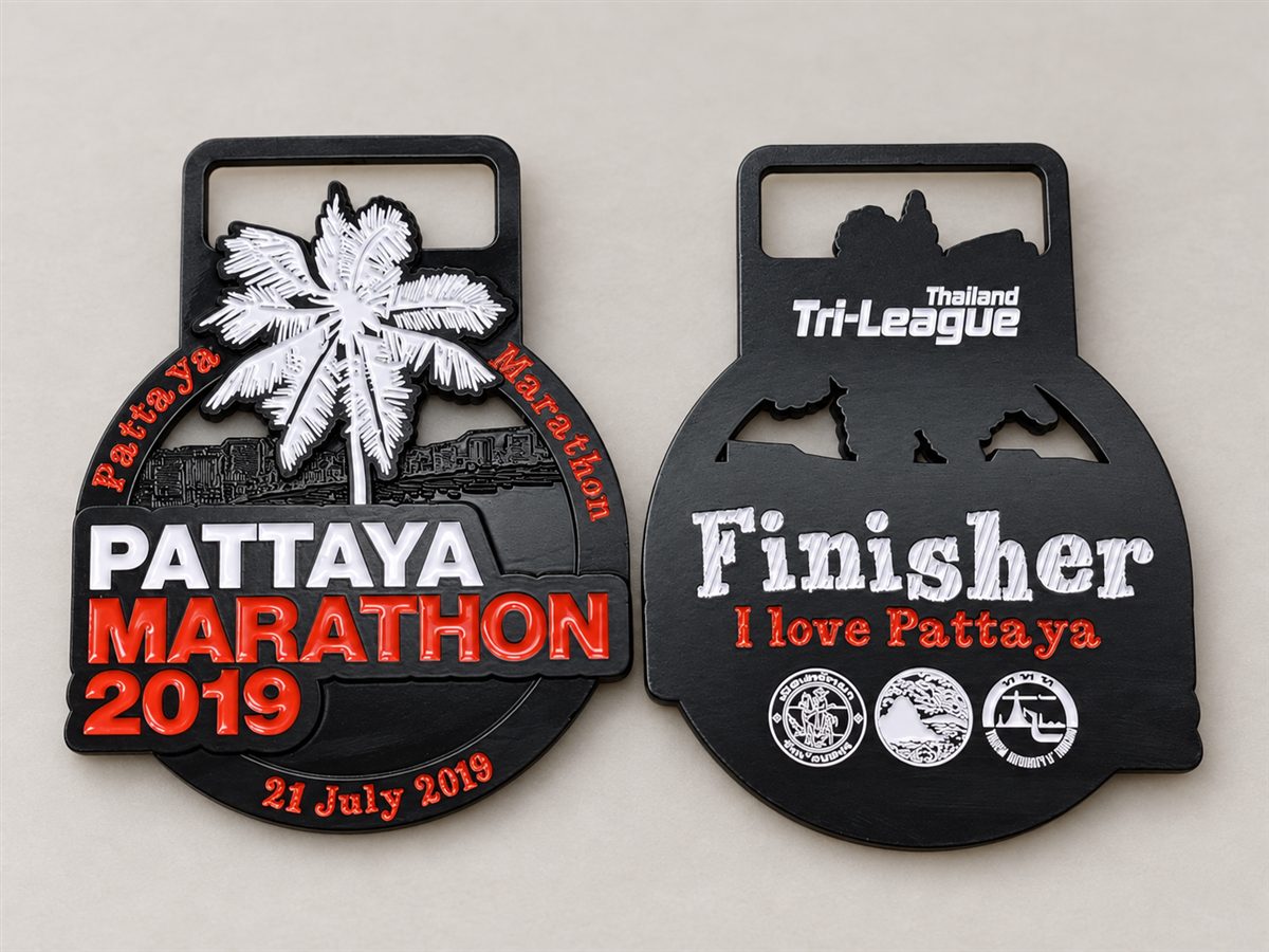 AI-styled presentation of the front and back of a Pattaya Marathon 2019 medal