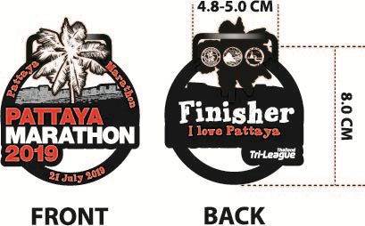 Front and back design artwork for the Pattaya Marathon 2019 medal