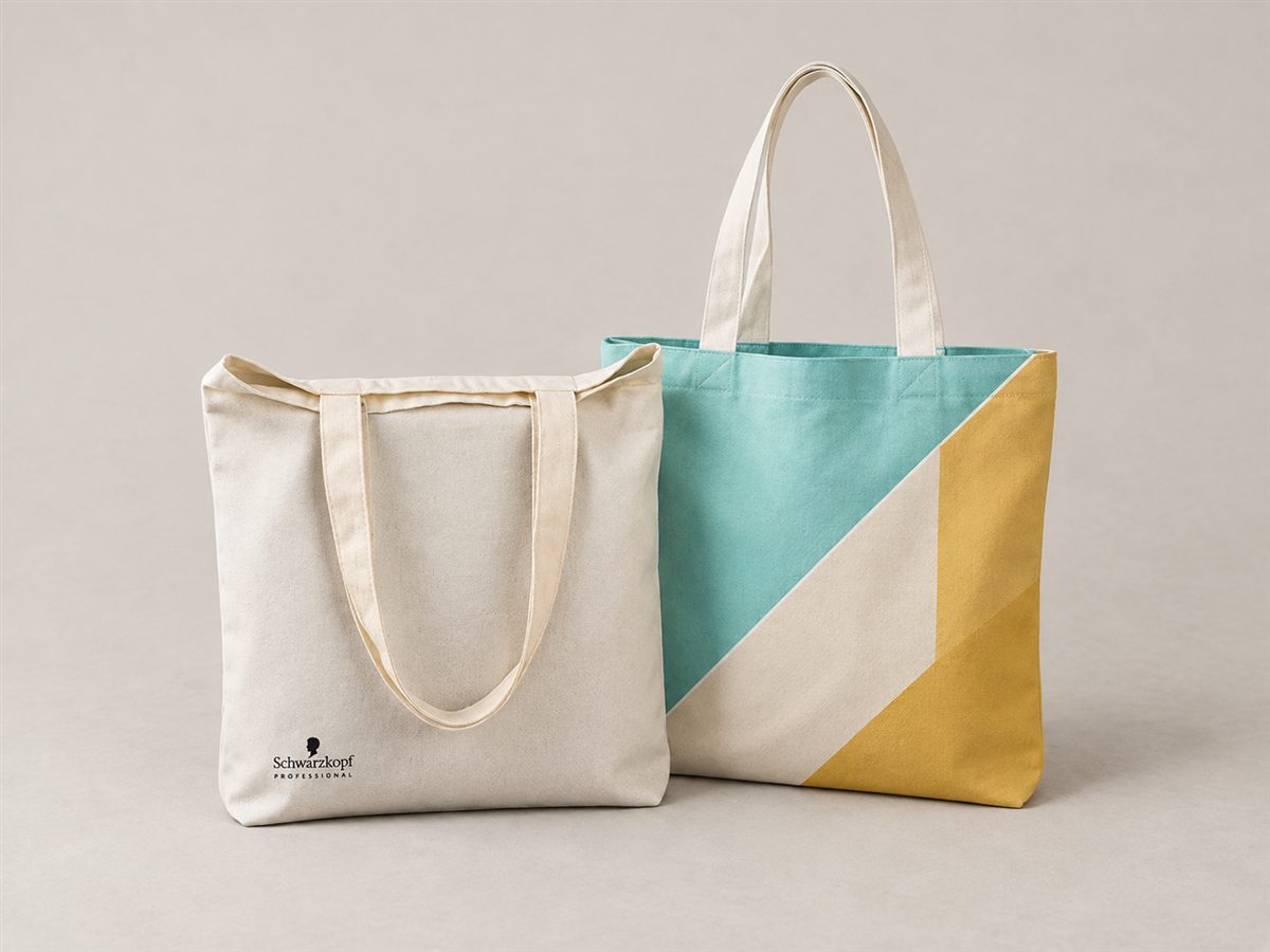 AI-styled presentation of two custom canvas tote bags